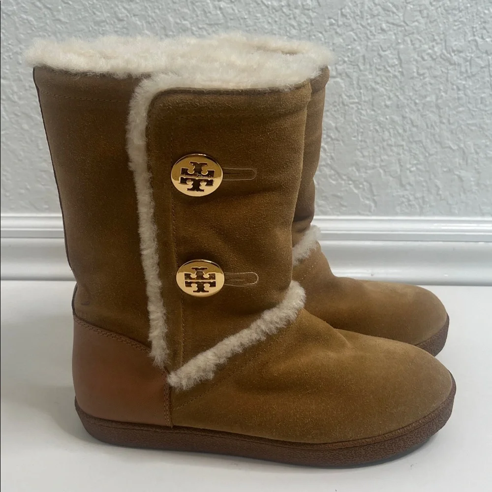 Tory Burch Ginger Suede Shearling Boots Sz 6 - Picture 2 of 10